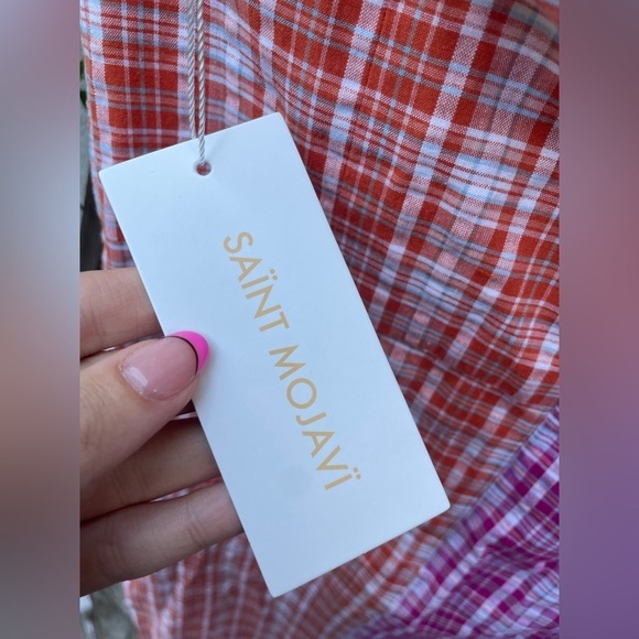 Saint Mojavi The Talavera Tube Dress Tri-Color Plaid Seersucker New with Tags! - Picture 6 of 9